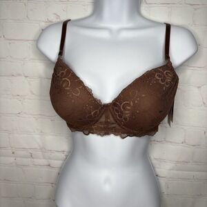 Jessica Simpson‎ Mauve/Brown Bra 36C NWT Underwire Sheer Lingerie Sexy Stretch